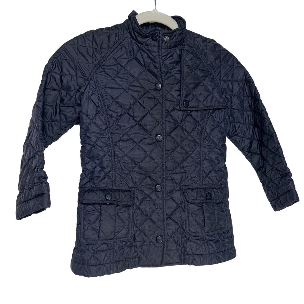 Brooks‎ Brothers Girls Navy Blue Quilted Barn Jacket Gingham Lining S
